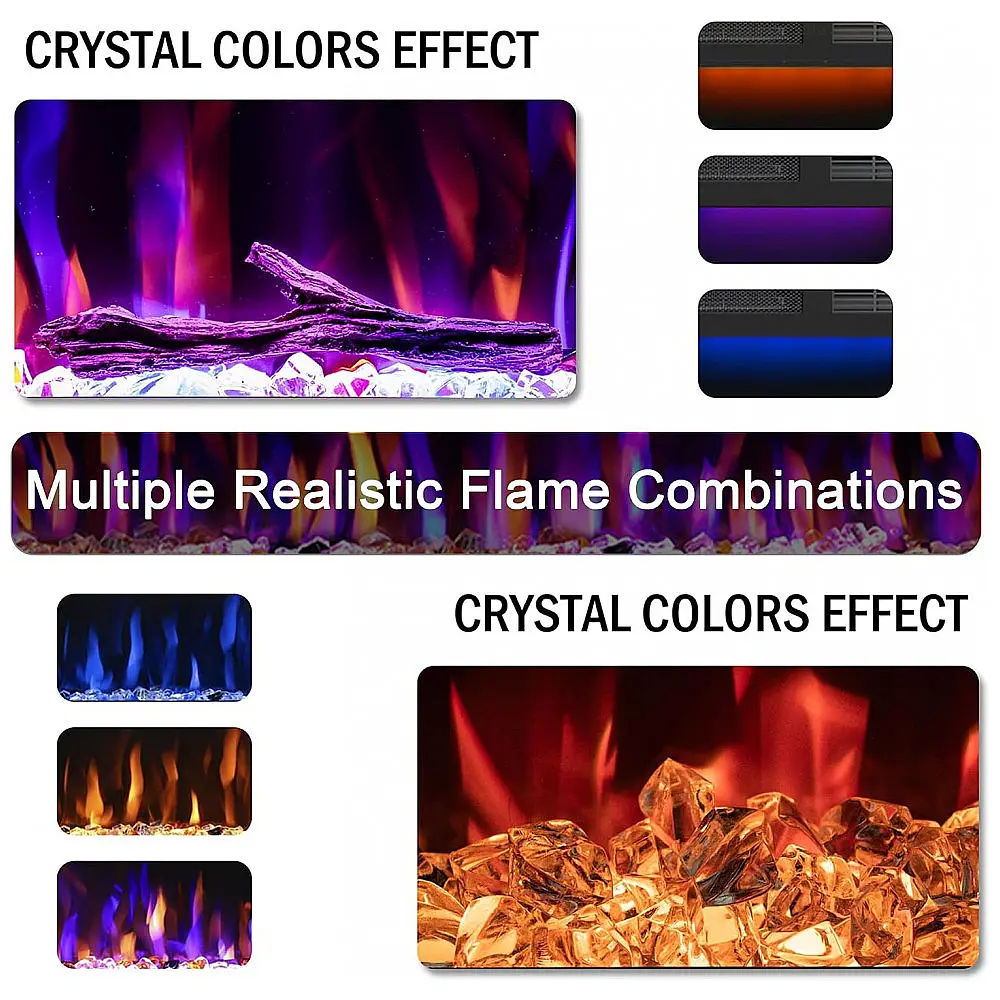 Lareira Elétrica de Embutir A45x127L com Controle Remoto e Digital, Luz LED, Chamas Multicolorida e Temporizador, 1500W, 110v, MYSTFLAME — foto 3