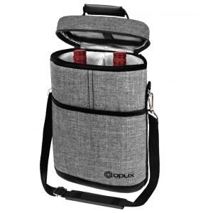 Bolsa Térmica para 2 Garrafas de Vinho OPUX, Ideal para Viagens, Piqueniques e Presente para Amantes de Vinho - Cinza Mescla