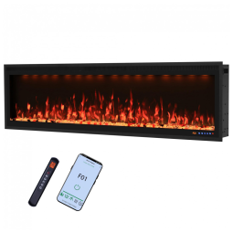 Lareira Elétrica Embutida Valuxhome de 152,4 cm, Design de Moldura Ultra Estreita, 13 Cores de Chamas, Aquece até 37m²