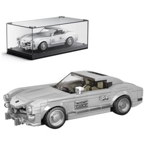 Kit de Construção Carro de Corrida 300SL com 322 Peças e Vitrine de Acrílico para Crianças Acima de 8 Anos, Mold King, Cinza