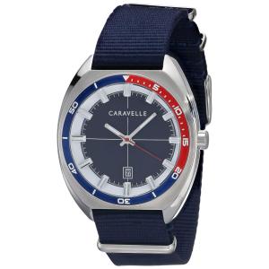 Relógio Masculino Quartzo Retro, Aço Inoxidável com Correia de Nylon, Tom Modelo, CARAVELLE 43B167