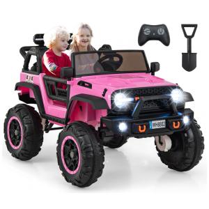 Carro Elétrico Infantil 2 Lugares OLAKIDS Rosa 24V 2WD/4WD Jeep 4x550W Controle Remoto LED Suspensão Música 20" Assento Duplo