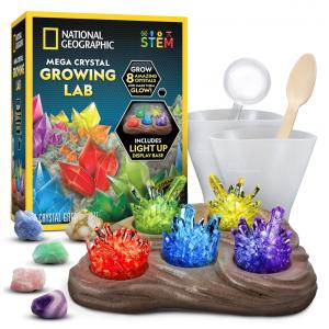 NATIONAL GEOGRAPHIC Mega Crystal Growing Kit Multicolor – Cresça 8 Cristais com Suporte Iluminado, Kit de Ciências para Crianças 8-12
