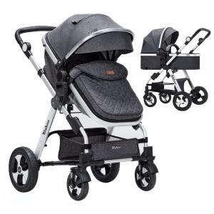 Carrinho de Bebê para Recém Nascido 2 em 1 com Encosto Ajustável, Blahoo, Preto