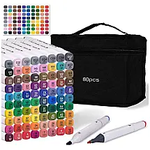 Conjunto de Canetas Artisticas 80 Cores à Base de Álcool com Estojo, Chfine, Preto