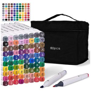 Conjunto de Canetas Artisticas 80 Cores à Base de Álcool com Estojo, Chfine, Preto