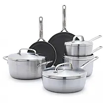 Jogo de Panelas GreenPan GP5 13 Peças Aço Inox 5-Camadas Cerâmica Antiaderente Livre de PFAS Dourado