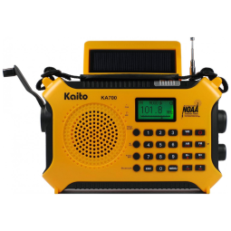 KA700 Rádio AM FM e NOAA Com Bateria Solar ou Manivela de Recarga USB Luz SOS, KAITO 4330351071, Amarelo