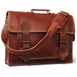 Bolsa Maleta de Couro Unissex para Laptop, CUERO, Marrom