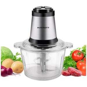 Processador de Alimentos 500W. 8 Xíc, Sem BPA 2 Velocidades 4 Lâminas, 110v, MAYPOTT, Prateado