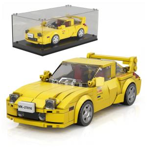 Kit de Construção Carro Initial D RX-7 Mazda com 329 Peças e Vitrine de Acrílico para Crianças Acima de 8 Anos, Mold King, Amarelo