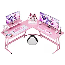 Mesa Gamer em L Homall Rosa 130 cm com Suporte para Monitor Grande Removível e Gaveta, Estilo Carbono Fosco