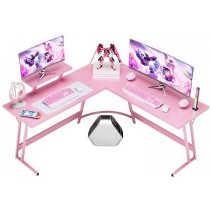 Mesa Gamer em L Homall Rosa 130 cm com Suporte para Monitor Grande Removível e Gaveta, Estilo Carbono Fosco