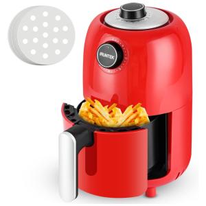 Mini Fritadeira Elétrica AirFryer 1.3L com Livro de Receitas, 800W, 110v, IRUNTEK, Vermelho