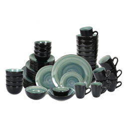 Aparelho de Jantar de Cerâmica Stoneware Sonoma, 56 peças, Lavagem com Efeito Spin Artístico, Azul,HomeVss