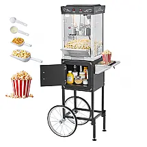 Máquina de Pipoca VEVOR com Carrinho Preta Caldeirão 226g 800W 48 Porções por Batelada 110V