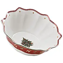 Tigela Saladeira Natalina com Capacidade de 1.5L, Material de Porcelana Premium e Formato Redondo, Villeroy Boch, Branca e Vermelha