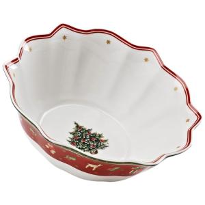Tigela Saladeira Natalina com Capacidade de 1.5L, Material de Porcelana Premium e Formato Redondo, Villeroy Boch, Branca e Vermelha