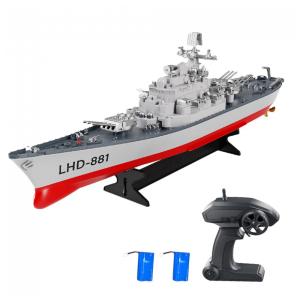 Navio de Guerra de Controle Remoto para Adultos, Escala 1:390 com Alarme de Bateria Fraca e 2 Baterias Inclusas, GoolRC, Cinza e Vermelho