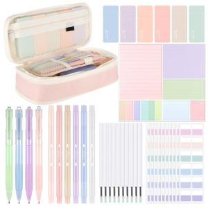 Kit escolar estético Janlaugh 38 peças com estojo, canetas, marcadores, fitas corretivas, notas adesivas e marcadores de página coloridos