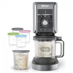 Sorveteira Ninja CREAMi Deluxe Stone Silver 3 lb com 8 Potes 710 ml 11 Programas XL NC501 110V