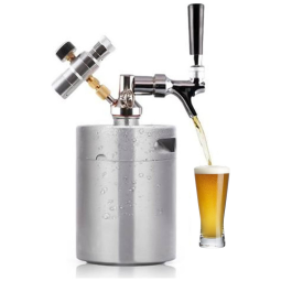 Chopeira Portátil 8L com Torneira e Regulador de CO2, Aço Inoxidável, YUEWO, Prateado