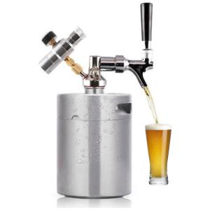 Chopeira Portátil 8L com Torneira e Regulador de CO2, Aço Inoxidável, YUEWO, Prateado