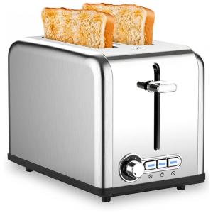 Torradeira Elétrica 2 Fatias com 6 Níveis de Tostagem e Bandeja de Migalhas Removível, 110V, Maxesla, Prata