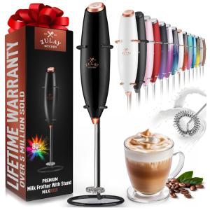 Zulay Mixer Espumador de Leite á Bateria, Aço Inoxidável, Preto