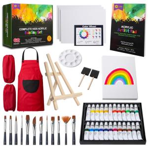 Kit de Pintura Conjunto Artístico com 35 Peças, Inclui 12 Tintas, RISEBRITE, Preto