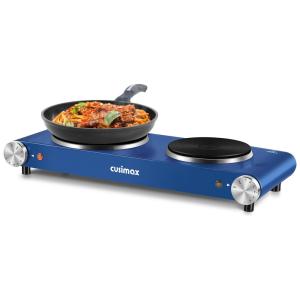 Cooktop Elétrico Portátil com 2 Queimadores, Placas de Ferro Fundido, 110V 1800W, Cusimax, Azul