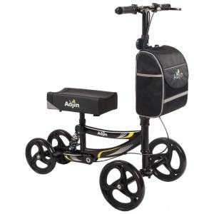 Aojin Andador 4 Rodas com Apoio para Joelho e Freio Duplo Traseiro Ideal para Lesões Suporta 136kg, Azul