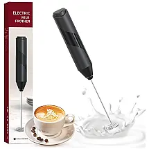 KIEUN Espumador Elétrico de Leite em Aço Inoxidável a Bateria, Preto