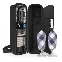 ALLCAMP Bolsa Térmica Para Transporte de Vinhos até 1 Garrafa com Compartimentos p, Talheres e Taças