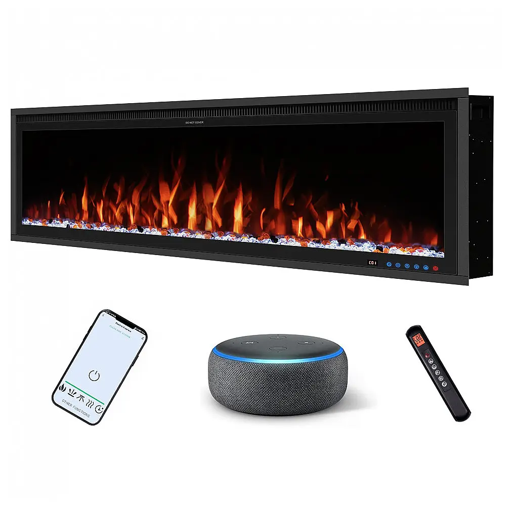 Lareira Elétrica de Embutir A42x152L cm com Controle Remoto por APP, Wi-Fi, Slim Recessed e 13 Cores de Chama, 110V 1500W