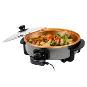 Frigideira Elétrica OVENTE de 30 cm com Revestimento Antiaderente, 1400W, Controle de Temperatura Ajustável e Tampa de Vidro Temperado