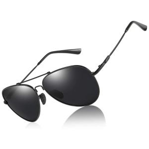 Óculos de sol polarizados Premium de metal aviador, unisex 100 proteção UV Lente, WMAO 201905, Preto