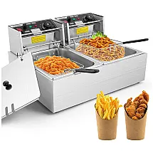 Fritadeira Elétrica Dupla Profissional 12 Litros de Capacidade, Aço Inoxidável, 110V 3000W, Hopekings