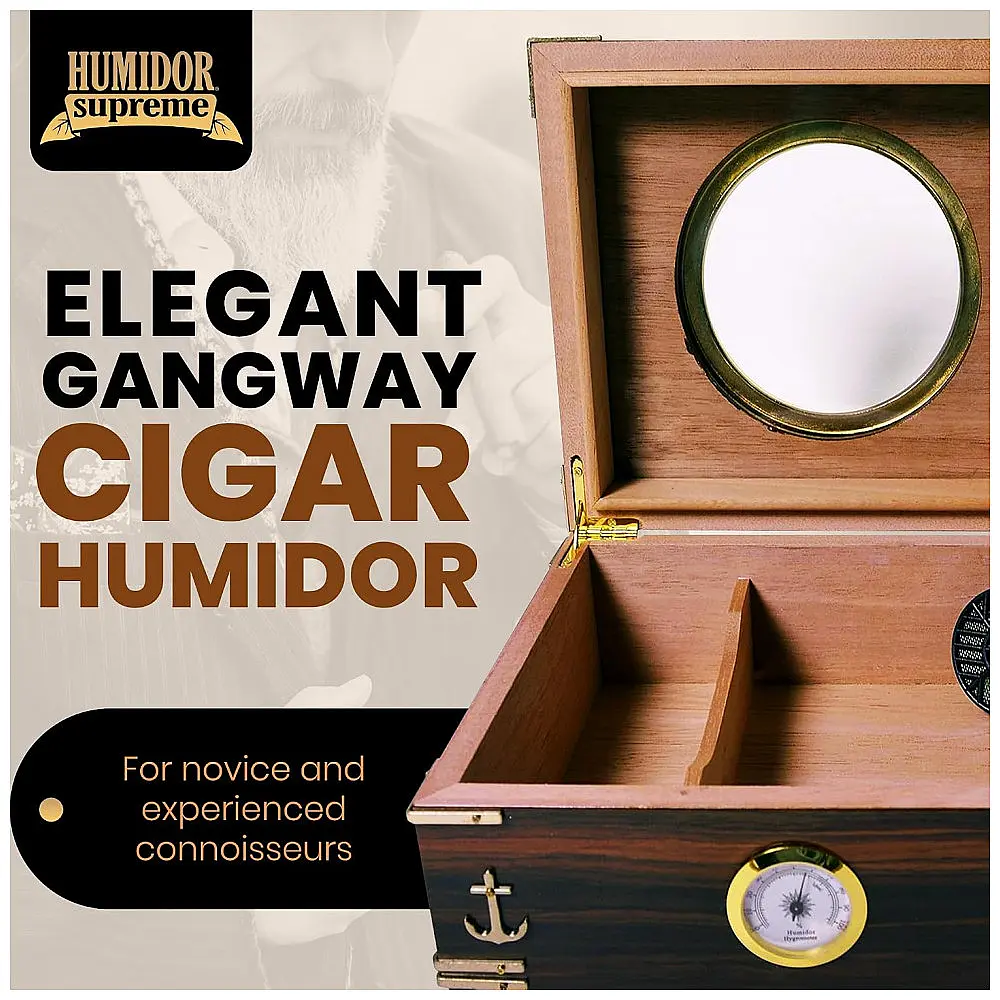 Humidor Gangway Humidor Supreme Divisória de Cedro Espanhol Higrômetro de Vidro Janela em Vigia Capacidade para 50 Charutos — foto 2
