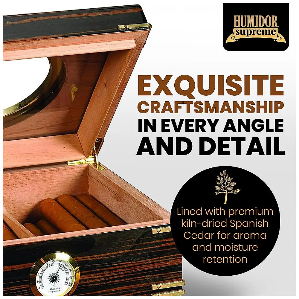 Humidor Gangway Humidor Supreme Divisória de Cedro Espanhol Higrômetro de Vidro Janela em Vigia Capacidade para 50 Charutos — foto 3
