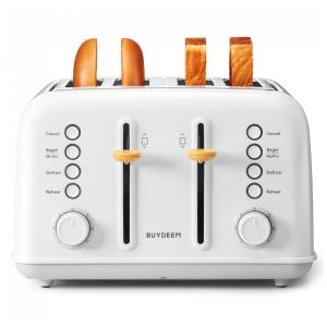 Torradeira BUYDEEM DT640 4 Pães, Aberturas Largas, Inox, Alavanca Alta, Função Bagel e Muffin, Bandeja Removível, 7 Níveis de Tostagem