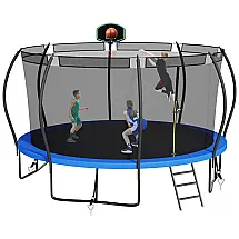 Cama Elastica Infantil com Diâmetro, Cesta de Basquete e Rede de Proteção para até 635 kg, XMIKA, Azul