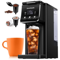 Cafeteira Quente e Gelada para Cápsula ou Café Moído com Tanque de Água de 1,5L, 110V 1000W, Shardor, Preta