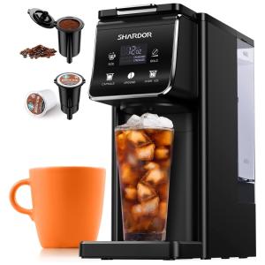 Cafeteira Quente e Gelada para Cápsula ou Café Moído com Tanque de Água de 1,5L, 110V 1000W, Shardor, Preta