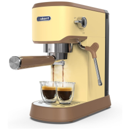 Máquina de Café Expresso Retrô 20 Bar com Bocal de Leite e Tanque Removível, 110V 1350W, Laekerrt CMEP02, Creme e Marrom