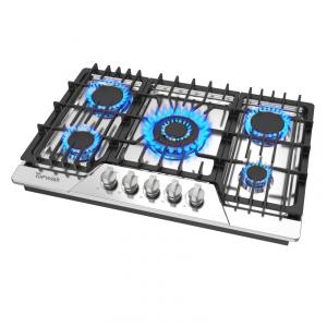 Cooktop a gás 76cm TOPWISH inox 5 queimadores SABAF alta eficiência 41400BTU conversível GN/GLP acendimento elétrico 110V