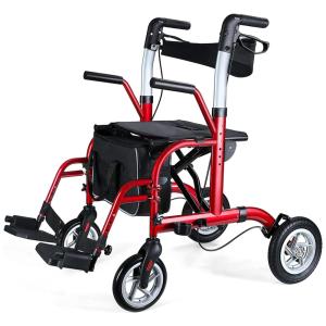 Andador Adulto Idoso 2 em 1 Healconnex com Assento e Bolsa, Suporta até 136 Quilos, Vermelho