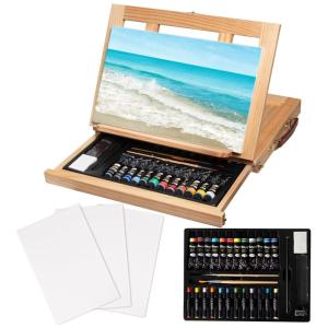 Kit de Pintura Conjunto Artístico com 34 Peças, Inclui 12 Tintas, KUYAL, Marrom