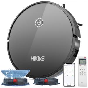 Aspirador de Pó Robô 2 em 1 com Esfregão Controlado por APP e Sucção Forte 4000PA, 110V, HiKiNS HKS888 Preto