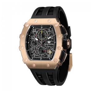Relógio Masculino Analógico Quartzo a Prova dÁgua 50M com Cronógrafo, TSAR BOMBA TB 8204SGLZHX, Preto e Rosa Ouro